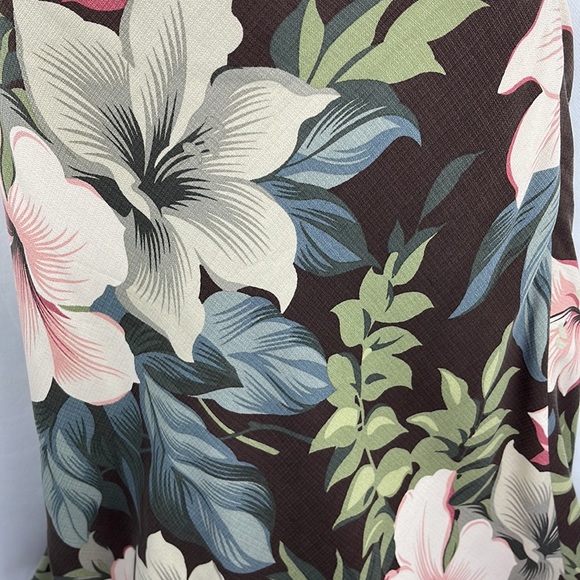 Tommy Bahama 100% Silk Tropical Hibiscus Print Skirt Peach Green Blue Brown - Picture 2 of 6